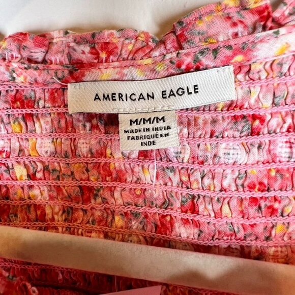 American Eagle Outfitters Womens Floral Long Sleeve Smocked Top M Cotton NWT - Picture 2 of 6